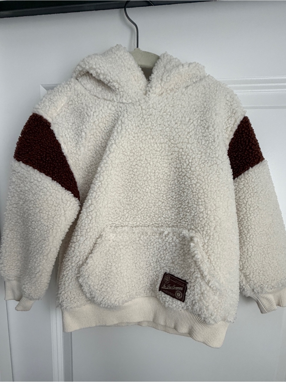 Frye Kids Colorblock Sherpa Fleece Pullover Hoodie Ivory Brown 3T